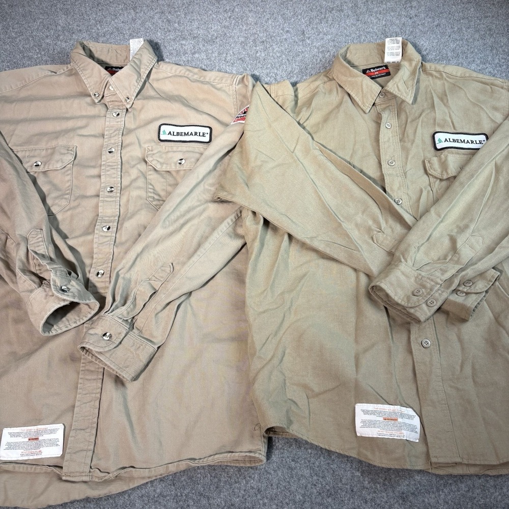 Bulwark FR Flame Resistant Shirts Mens XL Lot Of 2 Albemarle Work Uniform Khaki
